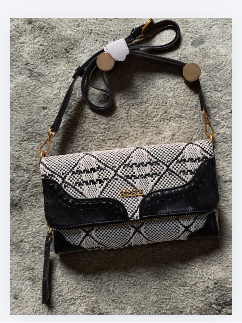 🔥Rosetti Black and White Woven Pattern Crossbody Bag with Gold Hardware NWT
